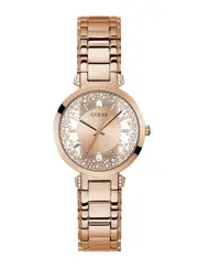 GUESS Women's Rose Gold Crystal Clear Glitz Watch in Pink