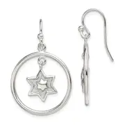 Sterling Silver Glitter Enamel Star Hoop Dangle Earrings