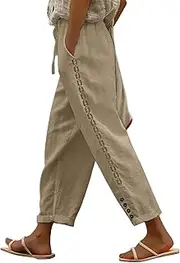 Light Weight Cropped Pants For Women Casual Summer Elastic Waist Trousers Fashion 2024 Lace Patchwork Capris Pants