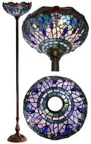 14" Blue Dragonfly Style Tiffany Floor Torchiere Lamp