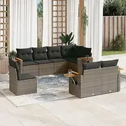 8 Piece Patio Furniture Set - Outdoor Wicker Conversation Sets, Rattan Garden Chairs, Balcony Table - Small Space Poly Rattan Seating in Grey
