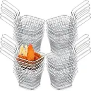 24 Pcs Mini Square Fry Basket Stainless Steel French Fries Holder Deep Fryer Baskets Only Square Mesh Food Holder with Handles Small Serving Basket for Kitchen Restaurant Cafe Barbecue(Sliver)