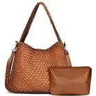 Woven Bag for Women, Woven Tote Bag Vegan Leather Retro Handbag, Handmade Sum...