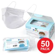 Virafree 3Ply Disposable White Protective Kids Face Mask TGA Approved 50 Pack - White