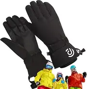 [Dusehu] Snow Gloves Touchscreen - Waterproof Winter Gloves with Wrist Strap Insulated,Thermal Gloves for Outdoor Activity Running Cycling, Cold Weather Gloves for Men and Women