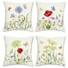 Floral Spring Throw Pillow Covers 18x18 Set of 4 Flower Farmhouse Garden