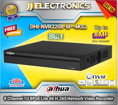 Dahua 8CH 1U 2HDDs 8PoE Lite 4K H.265 NVR UP TO 8MP DHI-NVR2208-8P-4KS2
