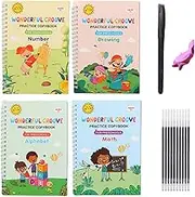 4 Pack Grooved Handwriting Book Practice, Groove Calligraphy, Reusable Magic Copybook, Grooved Writing Book Disappearing Ink, Magic Copy Book, Magical Letter Number Tracing Workbook (C)