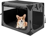 Hiaksedt Dog Crates 30 Inch Collapsible Soft Dog Crate, 3-Door Foldable Soft Kennel for Medium Dogs, Portable Pet Travel Cage with Chew Proof Mesh Window for Outdoors