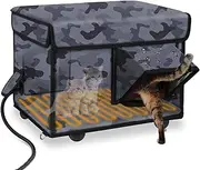 Heated Cat House for Outside, Winter Feral Cat Shelter with Heating Pad, Outdoor Cat House Weatherproof, Safe Escape Door, Heated Kitty Houses Insulated Keep Warming for Community Cats M