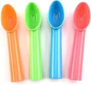 4Pcs Plastic Ice Cream Scoop Nonstick Candy Spoon Fruit Spoons Melon Baller Watermelon Scooper 4 Colors (Orange, Green, Blue, Pink)