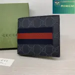 二手精品 GUCCI LEATHER WALLET 古馳 黑灰色 牛皮 綠紅綠 皮夾 短夾 零錢袋 錢包 408826