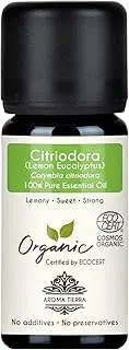 Aroma Tierra Citriodora Essential Oil (Lemon Eucalyptus Oil) - 100% Pure & Organic - For Skin, Hair, Mosquitoes, Diffuser - 10ml