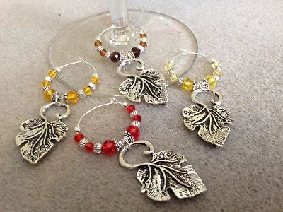 fall leaves wine glass charms set of 4 Thanksgiving table decoration