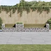Durable Outdoor Garden Bench with Gabion Basket Base, Pressure-Treated Pine Wood Seating for Patio and Yard, Weather-Resistant Furniture