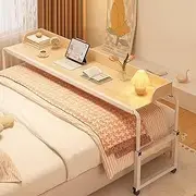 Yqyc 360° Wheeled Overbed Table Height and Length Adjustable Sturdy Wood and Steel Frame Mobile Computer Desk Top Cart Dining Bar Table (Color: Natural, Size:140cm/55inch)