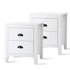 Oikiture 2x Bedside Table 2 Drawers Side Tables Nightstand Storage Cabinet White