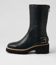 New Django & Juliette Wokha Black Leather Ankle Boots Womens Shoes Casual