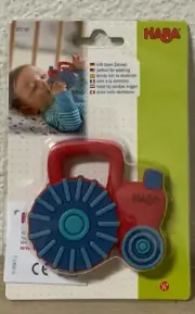 HABA Tractor Silicone Teether- Red/Blue NEW