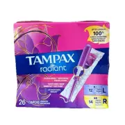 Tampax Radiant Tampons | Unscented | 26 Count | 12 Light & 14 Regular