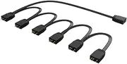 Akasa 1-to-6 aRGB Splitter Cable, 5V, 3-Pin aRGB Extension Cable, 1 Female Connector to 6 Male Connector, Length: 85cm, AK-CBLD13-85BK