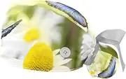 [WOSHJIUK] Working Hat 2 Pack Scrub Caps for Women,Butterfly Daisy Field,Tie Back Cap Adjustable Scrub Hat