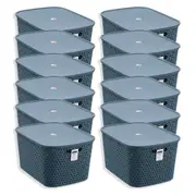 12x Boxsweden Woven Rattan 26L/40cm Lidded Basket Carry Storage Organiser Assort