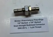 BIMBA 1/4 Barbed x 1/4 Barbed Steel Bulkhead Union Connector (3/8-24 UNF Thread)