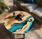 Blue Epoxy Round Table top, Wooden Table top, living room Table, Home Decor item