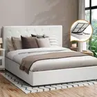 Oikiture Bed Frame Queen Double King Single Gas Lift Storage Base White Leather