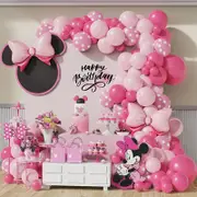 111pcs Minnie Mouse Theme Balloon Garland Arch Kit - Rose Pink Bowknot Balloons for Baby Shower Kids Birthday Party Decorations