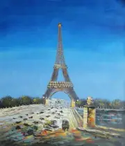 24x20 Eiffel Tower Scene Oil Painting Impressionism Cityscape France