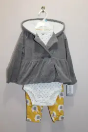 CARTER'S BOYS 3-PIECE OUTFIT COMBO FLEECE JACKET BODYSUIT PANTS GRAY SIZE 24M