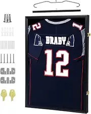 Jersey Display Frame Case Lockable, Large Sport Jersey Shadow Box with 98% UV Protection Acrylic and Hanger (Black-1Pack)
