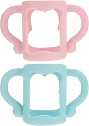 Kisangel 2Pcs Baby Bottle Handle Silicone Wide Neck Bottle Handles Transitional Sippy Cup Handles for Bottles Hands to Grip Pink Blue