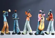 NEW Set of 5 Jamming Jamaica Musicians. Resin Figurine Sculptures. Each 11h x 5w