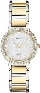 [SEIKO] Ladies Two Tone Crystal Bezel Watch with Glitter Patterned Dial, Silver, Chronograph