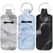 Blue Black Grey Marble Lip Balm Holder Portable Keyring Chapstick Lipstick Case
