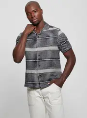 GUESS Grey Arrow Jacquard Shirt Size: Large, Cotton