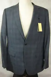 NWT Alan Flusser Gray With Light Blue Plaid 4-Season Rayon-Poly Suit 42L