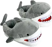 [Generic] Creative shark plush slippers, comfortable couple shoes, cartoon thick-soled animal soles, novel fluffy home shoes, soft and comfortable, suitable for winter Christmas home men and women.(Gray)