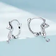 Solid 925 Signature Silver Purring Silver Cat Huggie Earrings