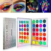 Neon Eyeshadow Glow in the Dark, Aurora Palette for Stage and Clubbing Makeup - UV Blacklight Matte and Glitter Fluorescent Eye Shadows, Luminous Pigment