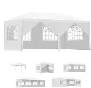 ALFORDSON Gazebo Marquee 3 x 6m with 6 Wall Panels and Pegs & Ropes, Easy Put-up Canopy with Carry Bag, Camping Shelter Shade with Steel Frame for Outdoor Wedding Party, Fabric Pavilion, White