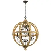 Telbix Lighting Florin Metal Timber Glass 4 Light 200W Pendant - Wood / Iron