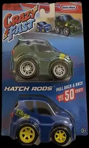 Little Tikes Crazy Fast Hatch Rods 2-Pack Toy Cars, Green & Blue, Pull Back Acti