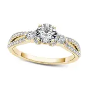 1.0 CT. T.W. Natural Diamond Collared Split Shank Engagement Ring in Solid 14K Gold