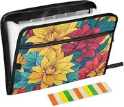 Quteprint 13 Pockets Expanding File Folder with Zipper Closure, Chrysanthemum Colorful Flower Accordion File Folder with Sticky Labels, Letter Size A4 Papers Expandable File Document Organizer