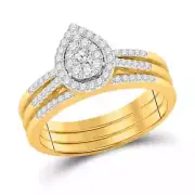 0.50cttw Diamond Pear Shape Wedding Ring Band Set 3 Piece 14k Yellow Gold
