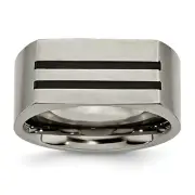 Avariah Chisel Titanium Brushed Black Enamel Stripes 10mm Band - Ring Size 10.5